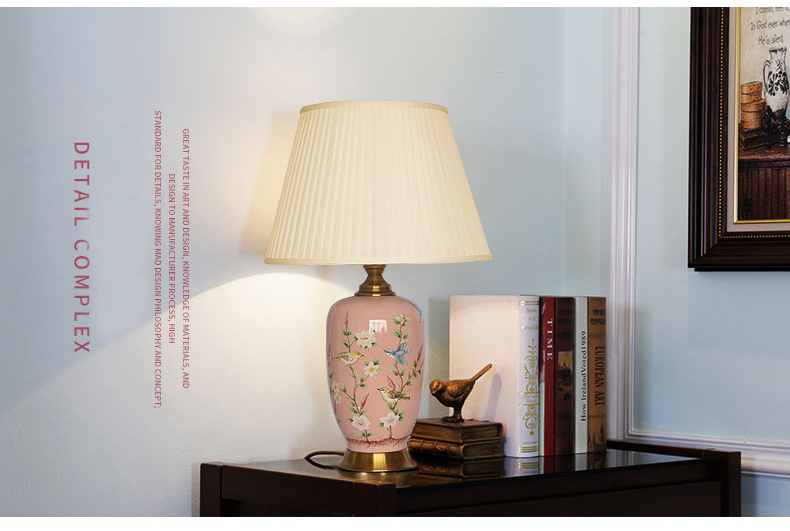 Ceramic table lamp with flower painting for decor in living room  porcelain lighting for bedside hotel from Jingdezhen wholesale