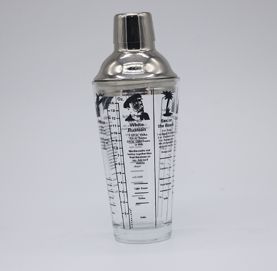 350ML Glass Cocktail Shaker with Measures with Stainless Steel Lid