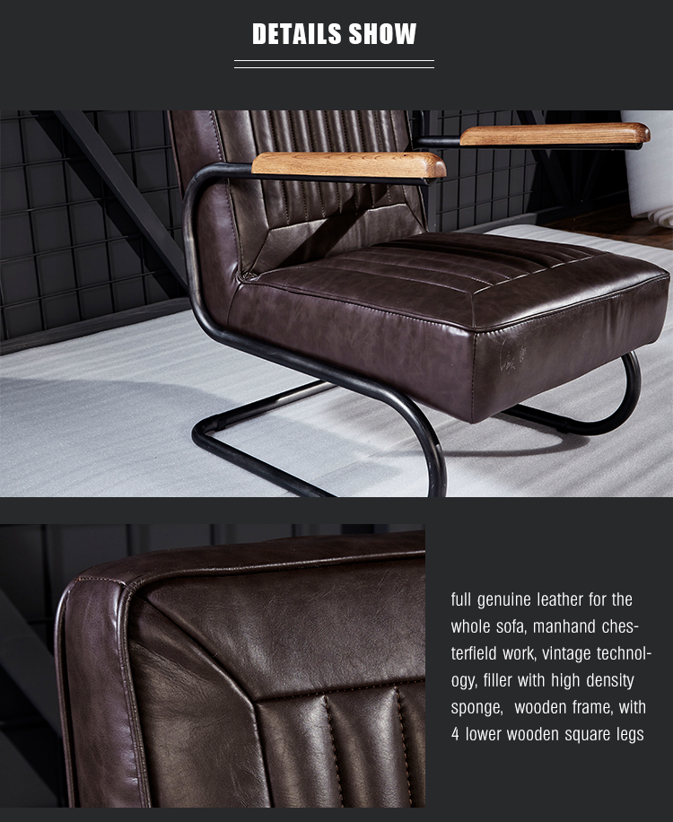 living room leather armchair metal design armrest dining room chair vintage distressed leather accent chair