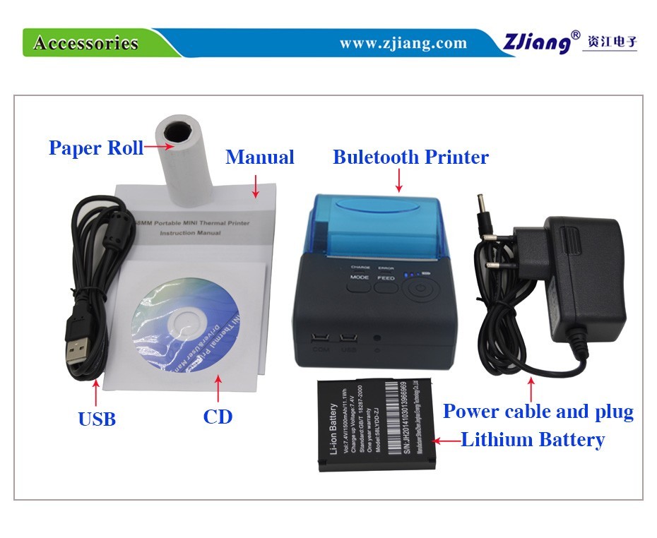 Food Delivery 58mm Impresora Termica Portable Mini Blue tooth Thermal Printer for Android IOS ZJ-5805