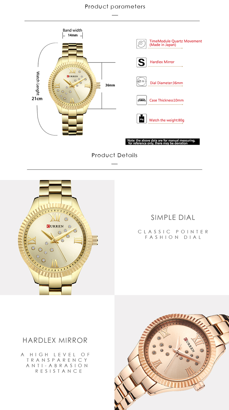 CURREN – montre-bracelet à Quartz pour femmes et filles, Design cristal, 9009