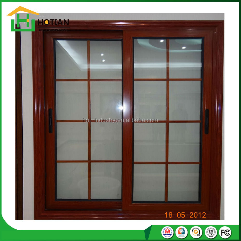 Janela de alumínio revestimento de madeira de design grades janela de correr de alumínio preço barato casa janela para venda