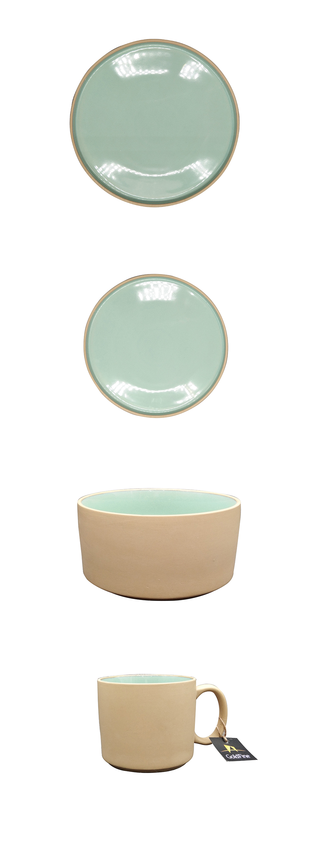 16pc porcelain tableware  on glaze round plate rice bowl dinner plate powder blue bowl cup