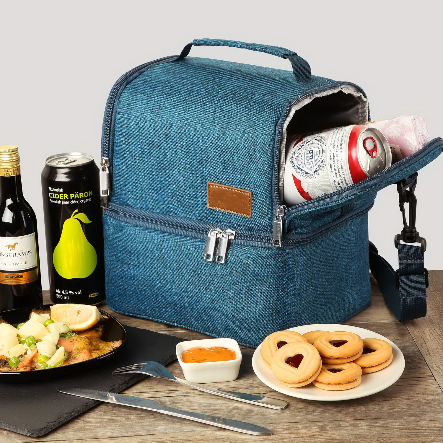 حقيبة تبريد مخصصة للأطعمة الكاملة بمقصورة مزدوجة حقيبة تبريد معزولة لتناول طعام الغداء