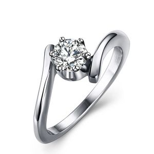 Luxurious 18K White Gold Plated Stainless Steel Cubic Zirconia Infinity Love Solitaire Eternity Ring Diamond Engagement Ring