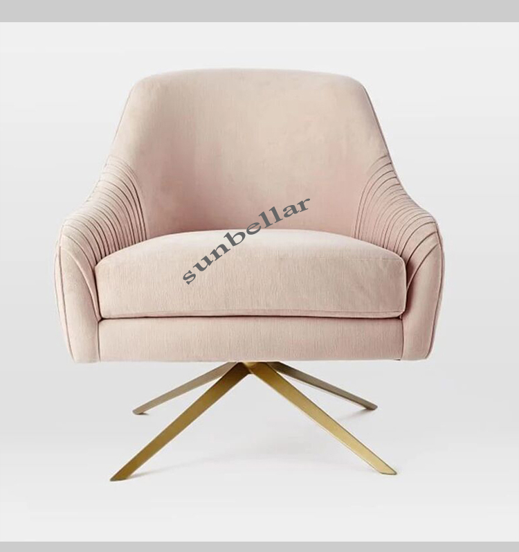 living room furniture velvet chair gold stainless steel foot swivel hotel chair luxury fabric chair