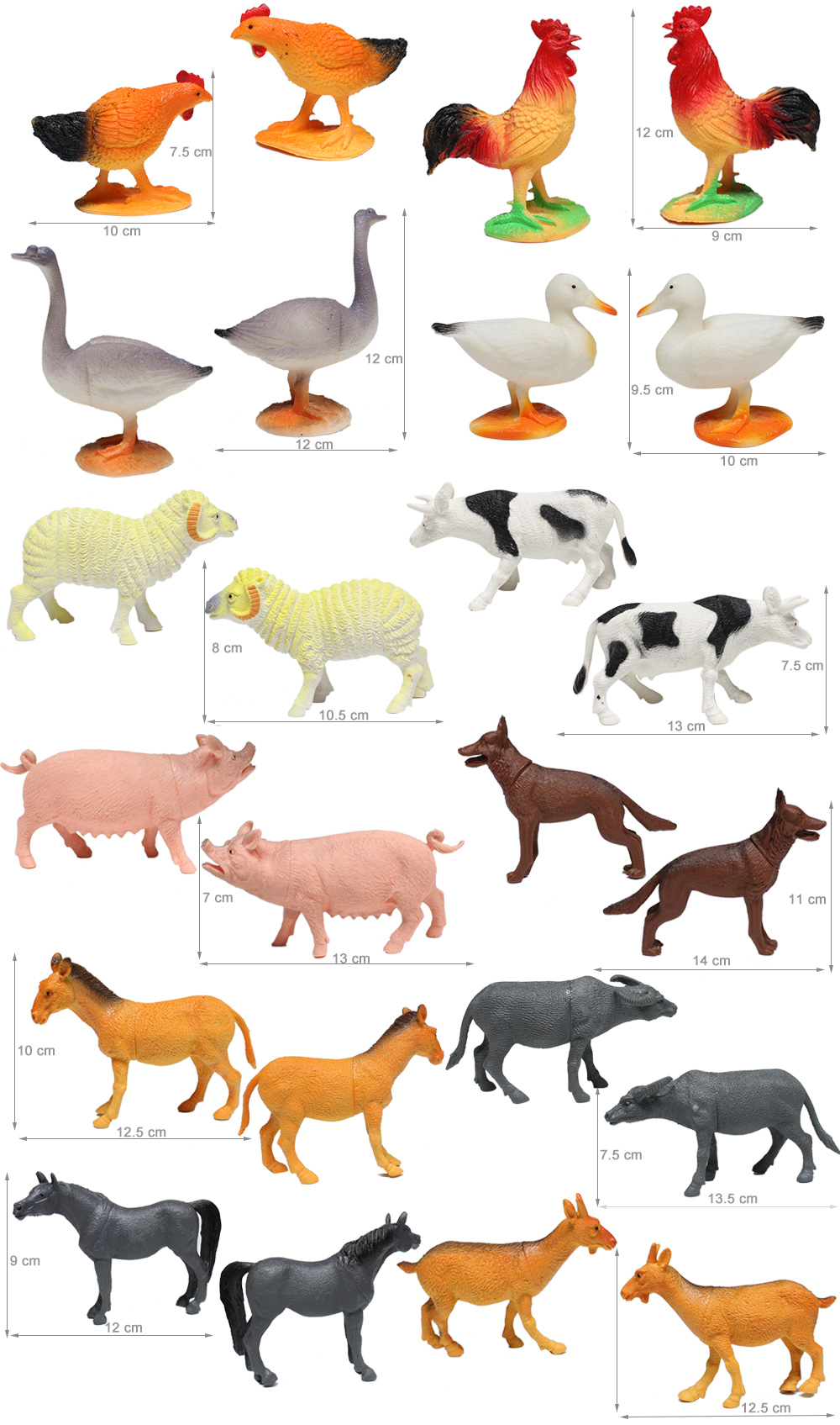 4-5 inches Hollow 12 kinds plastic horse cow sheep farm animal model toy