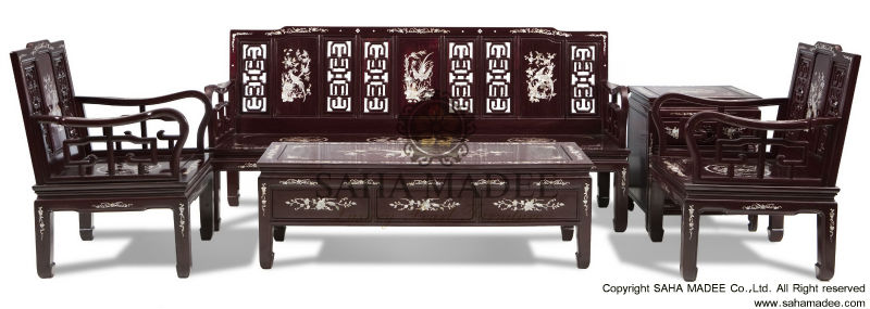 Sofa Set Classic Design 5 Piece Rosewood With Mother Of Pearl