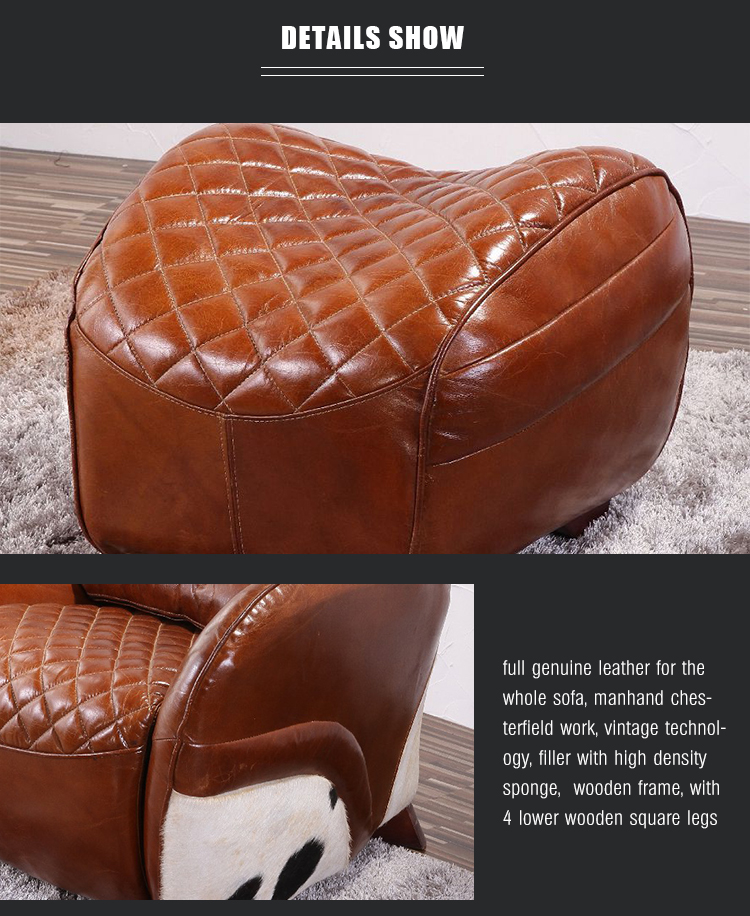 leisure single seat sofa chair vintage leather living room chairs American saddle chair with stool