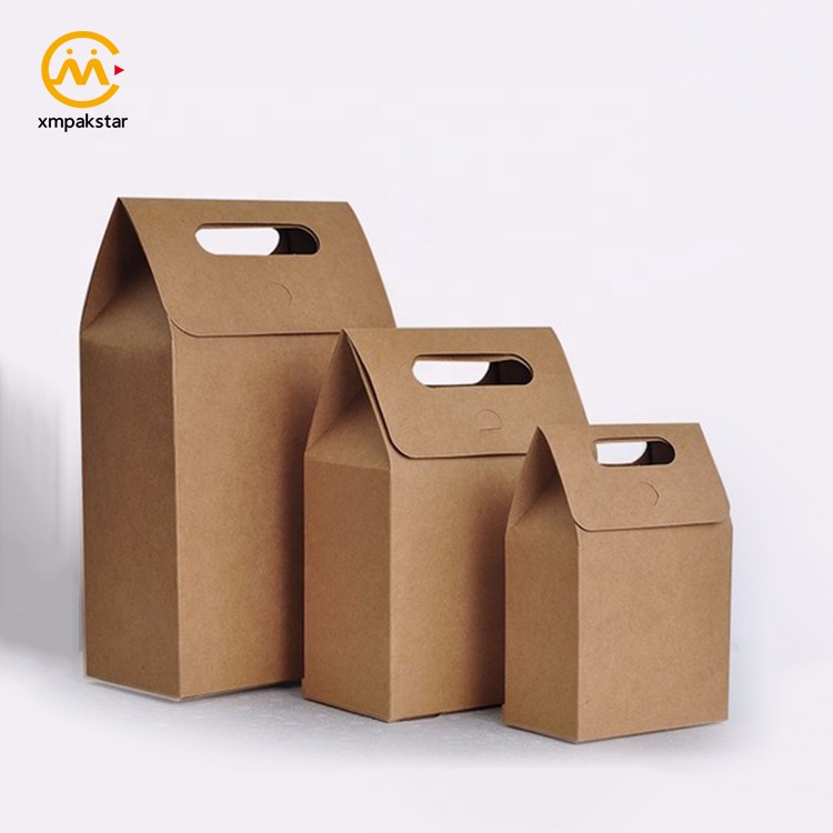Eco friendly cardboard portable Kraft carton 3 bottle carrying wine packaging box with handle