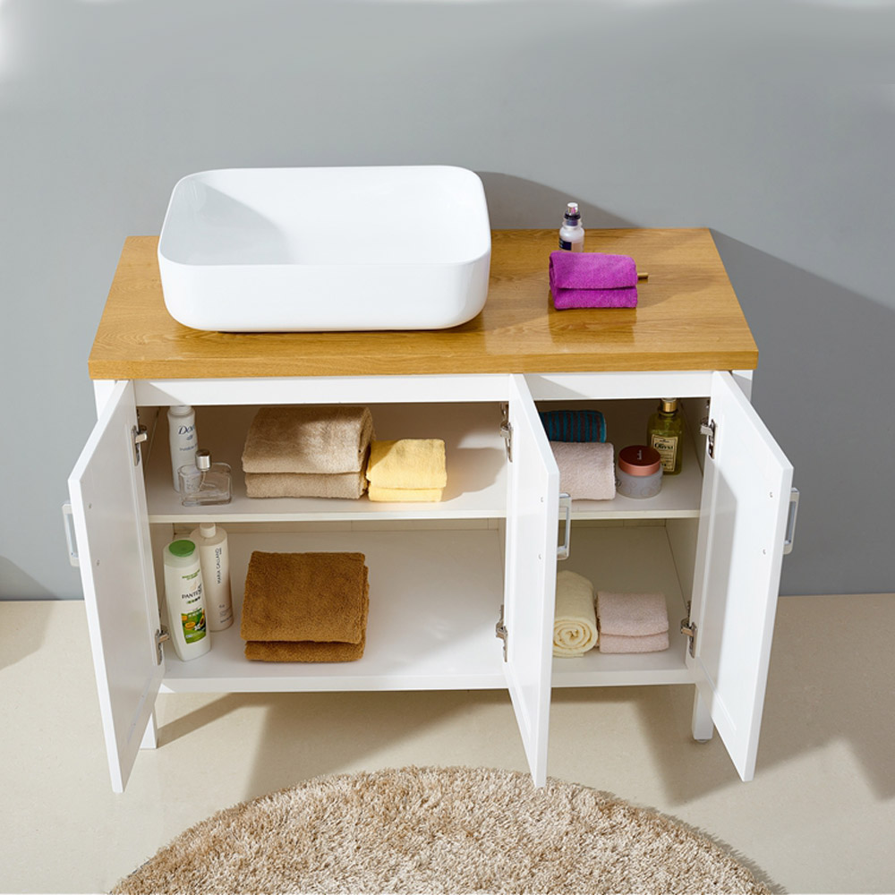 FSC certified bathroom cabinet PU Painting Modern Design Europe Style Hotel Bathroom Sink Vanity With Mirror Cabinet And Side Cabinet