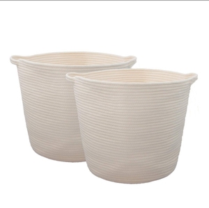 Round Cotton Rope Storage Basket Baby Laundry Woven Basket with Handle for Throw Toy