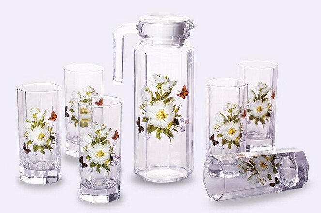 Glass Pitcher with Lid and Drinking Glasses Set