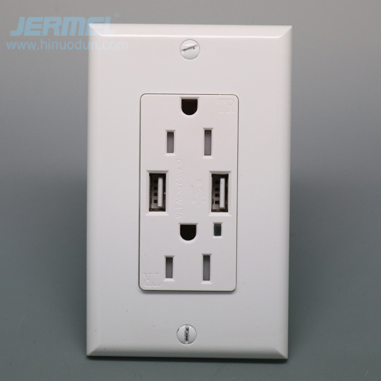BAUS White Single Gang Duplex 125V 20A NEMA 5-20R Outlets with 3.6A USB charging ports and White Cover Plate UL//Cul Listed 1
