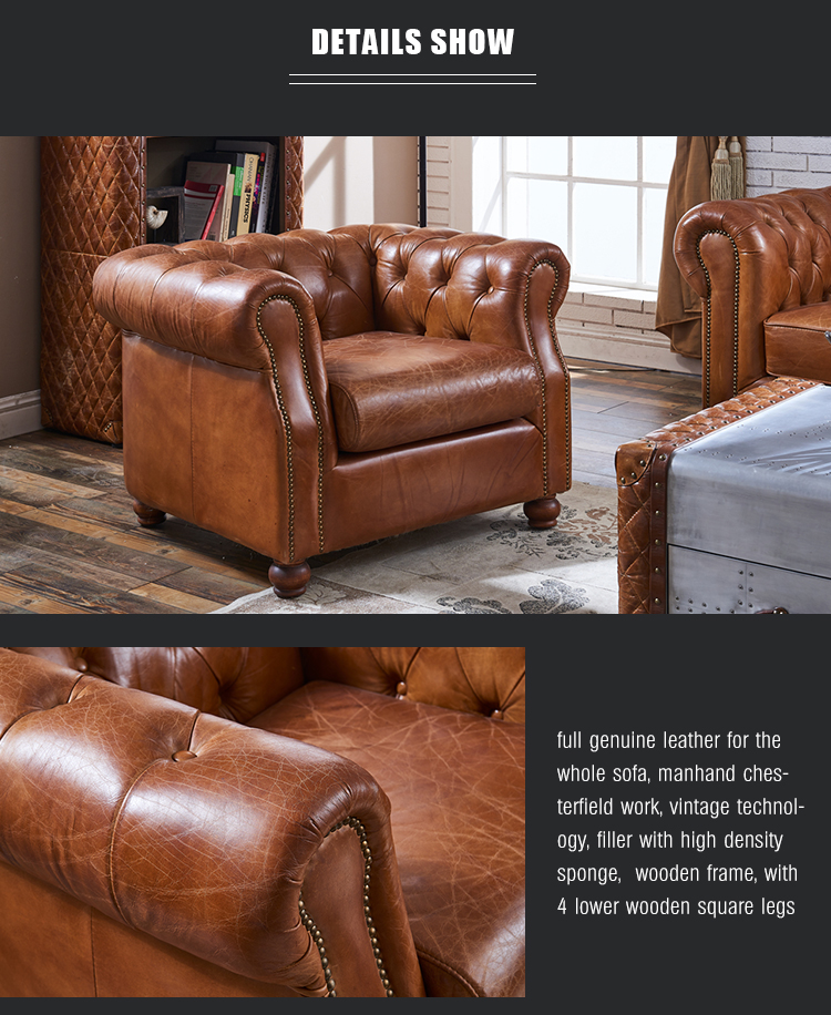 New premium leather sofa chair for living room club  chairs sofa vintage loft industrial furniture