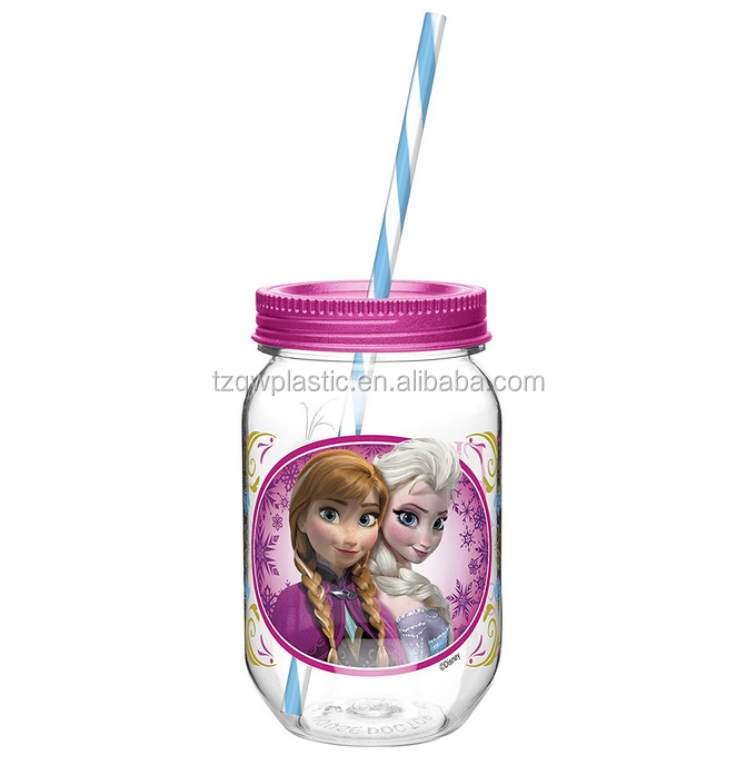 Дизайнерский стакан Mason Jar Tumbler с винтовой крышкой и соломинкой с Эльзой и Анной от Frozen, устойчивый к ударам и BPA-fre