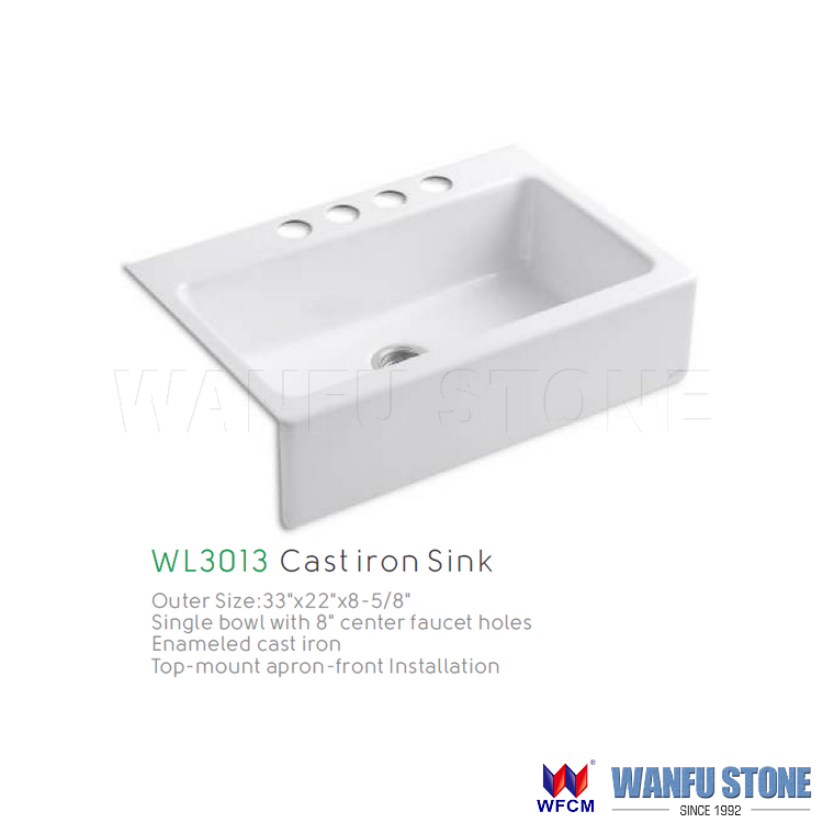 Single Bowl Undermount Farmhouse Cast Iron Front Apron Kitchen Sink