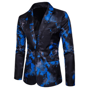 casual single breasted red blue flame printed men suits