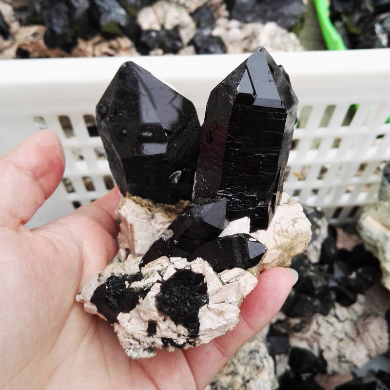 天然黑色石英水晶簇水晶魔杖标本