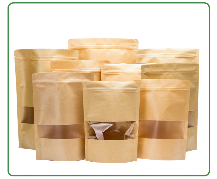 环保包装定制尺寸标志印刷棕色牛皮食品纸袋带窗户的食品袋