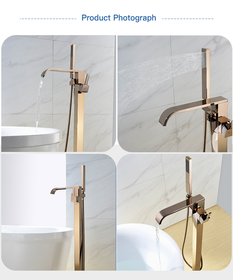 Amazon Bestseller New Freestanding Brass Bathtub Faucet Free Standing Bath Tub Filler Brushed Gold Taps Watermark