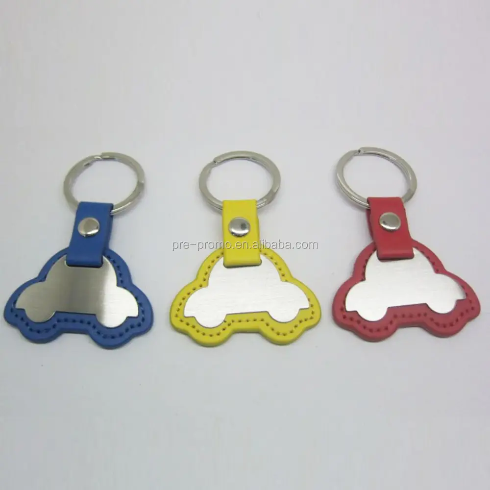 Metal and PU leather double layer car shape keychain