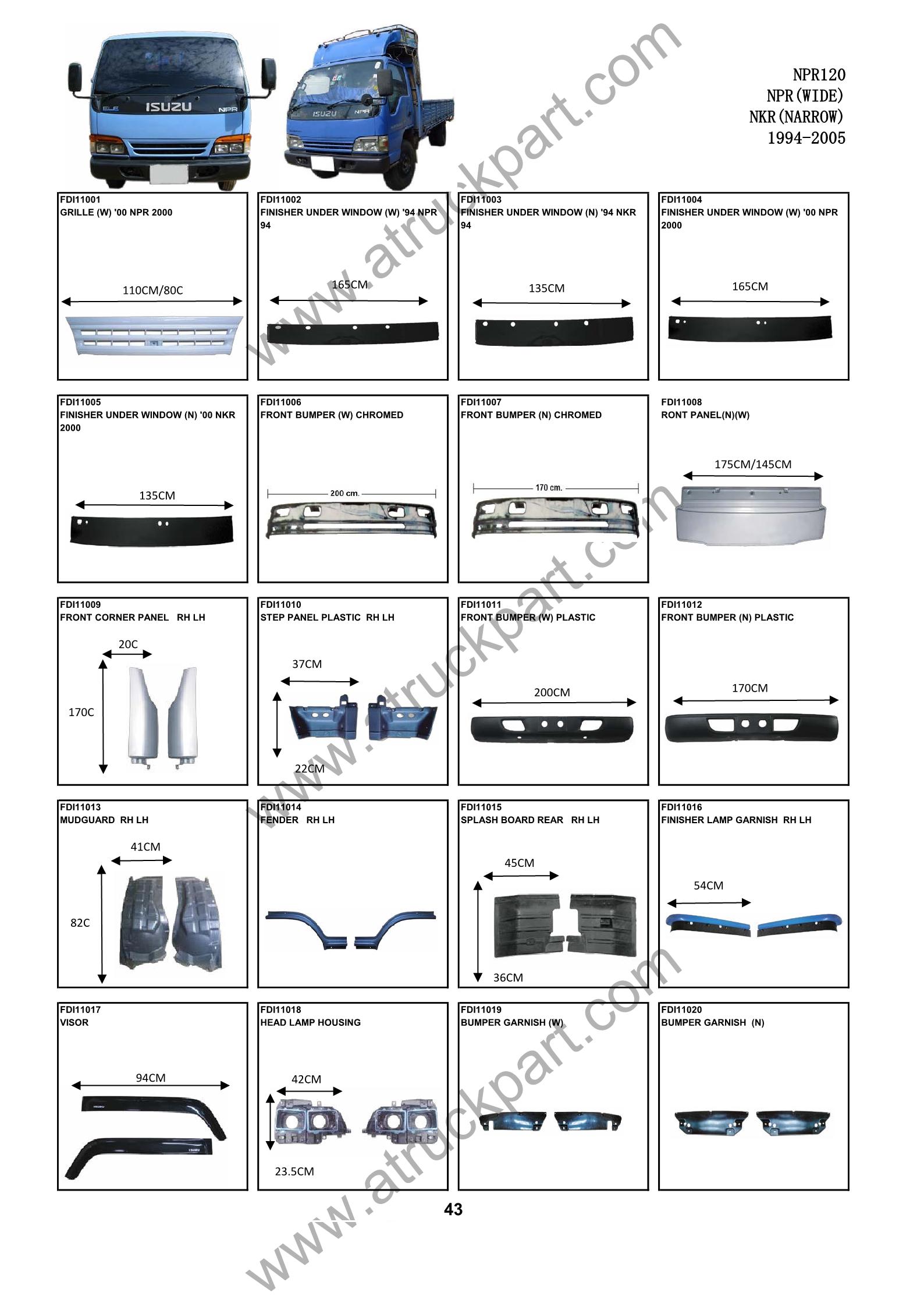 ISUZU NPR 120 Chrome Front Panel Narrow - Spare Body Parts