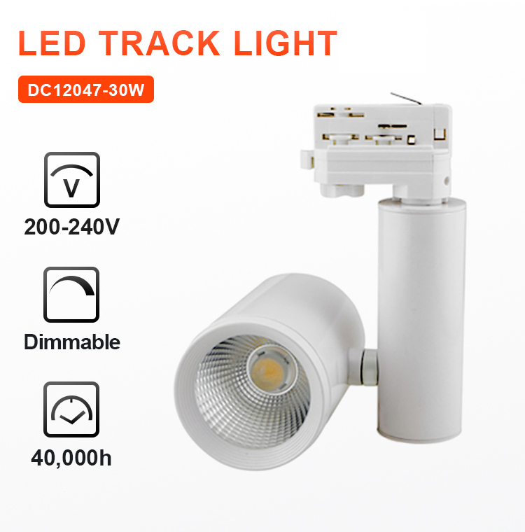 Adjustable Led Track Lighting Adaptor 2 3 4Wire Die Cast 30Watt Led Track Lights Art Gallery Dimmable 30W Cob Led Track Light
