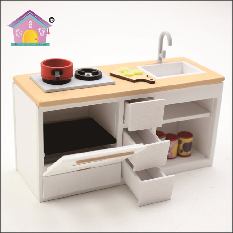 Wooden Dollhouse Miniatures Furniture Wholesale Dollhouse Furniture Kitchen 1/18 Scale