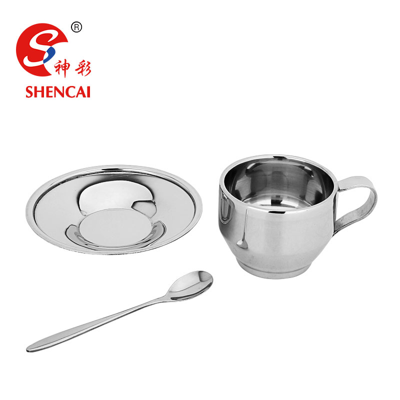 double wall coffee cup stainless steel mini coffee cup with spoon