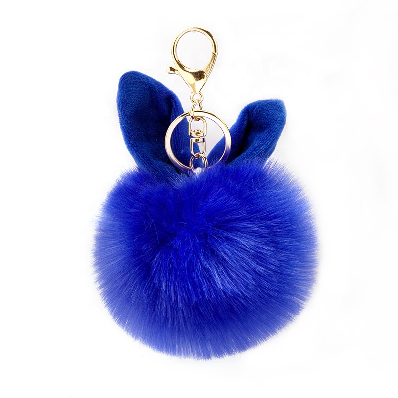 Hot Sell Wholesale cat ear Shape Soft Faux Rabbit Fur Pompom Keychain Handbag Fur Pompom