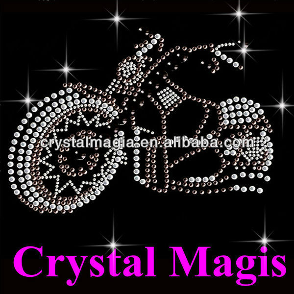 Iron-On Rhinestone Design Grey Motorcycle Live Ride Transfer Biker Bling Motif