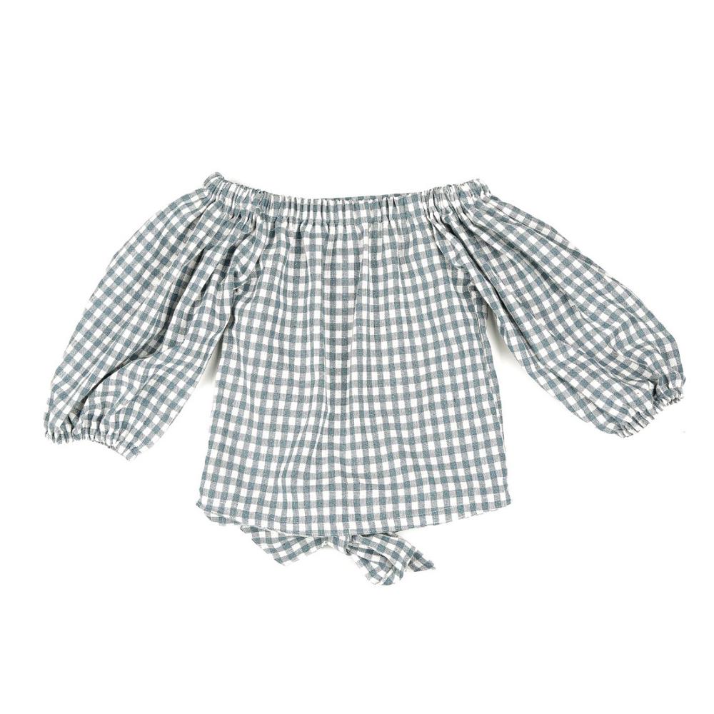 Новый стиль; клетчатая одежда из жатого хлопка; одежда для маленьких девочек; рубашка