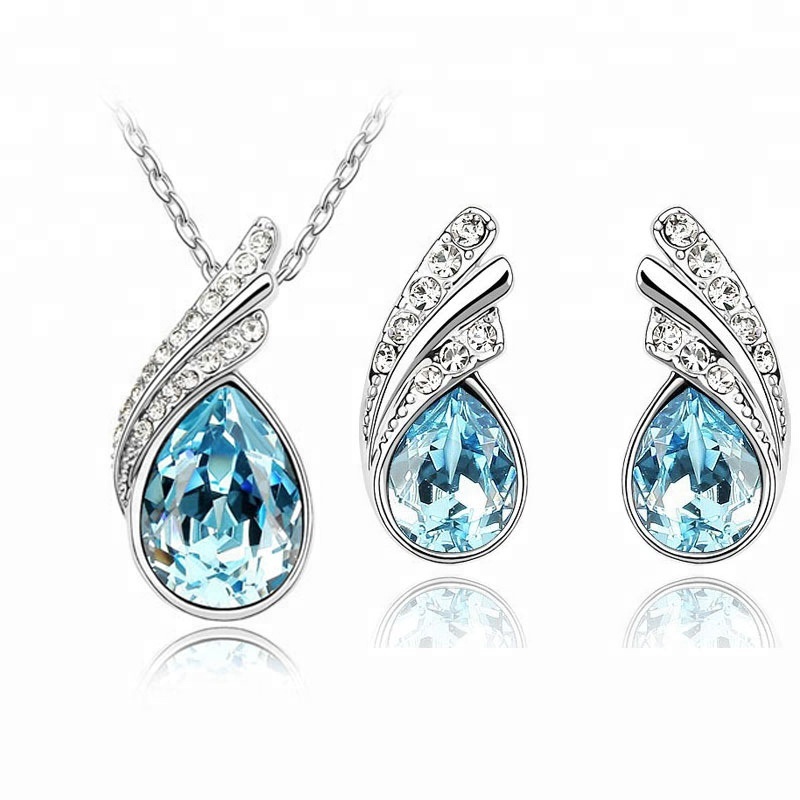 Хрустальный красивый комплект ювелирных изделий оптом, комплект свадебных украшений