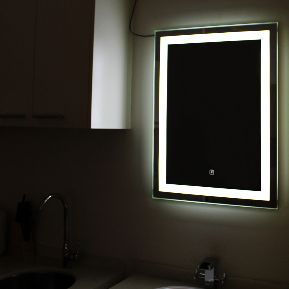 Квадратная стальная оболочка, построенная светодио дный светодиодном освещении, зеркало для ванной с сенсорным контроллером