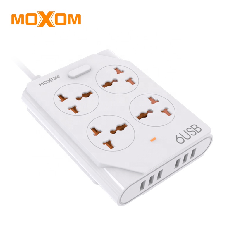 MOXOM KH63 Высокое качество удлинитель 10A 4 розетка питания пропилен-каучука прокладки с 6 портами USB EU UK Штепсель сетевой фильтр