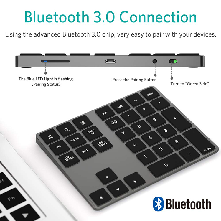 hot selling rechargeable aluminum bluetooth number pad numeric keyboard keypad