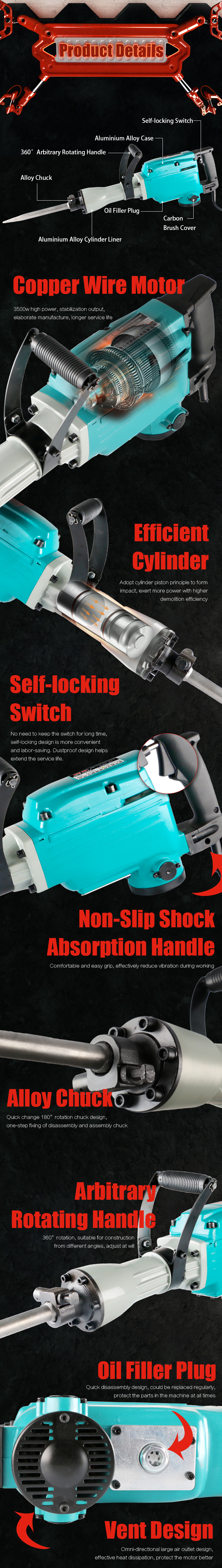 China Manufacturer Ph65A Electric Demolition Hammer Drill Jack Hammer