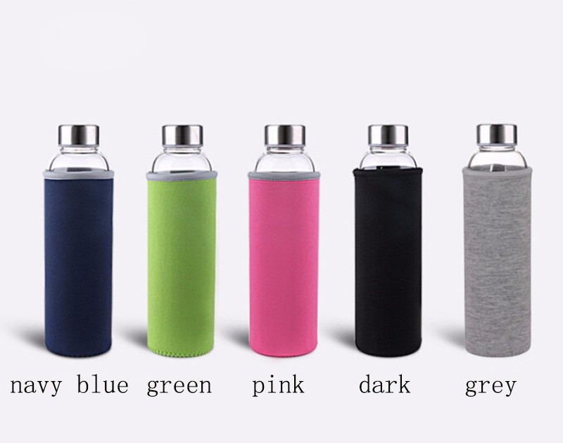 550ml Eco-friendly Borosilicate Glass Water Bottle,Leak-proof Stainless Steel Cap with Nylon Sleeve