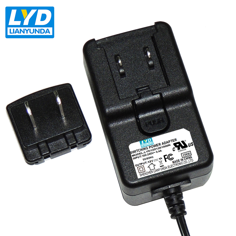 美国插头电源适配器 12 v 1a 12 w 交流直流电源,带 en/iec60601-1