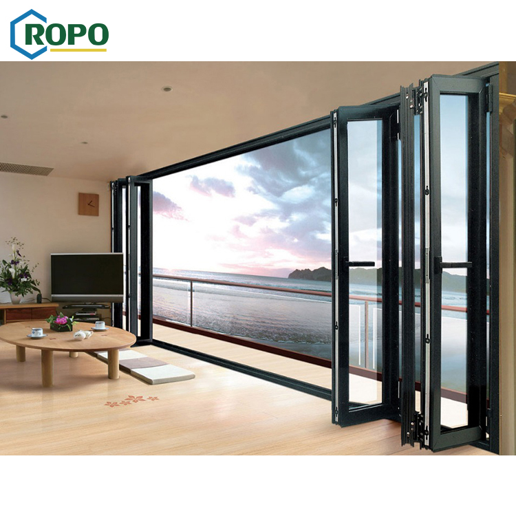 10 ans De Garantie Patio Noir Cadre En Aluminium Verre Pile Porte Pliante En Chine