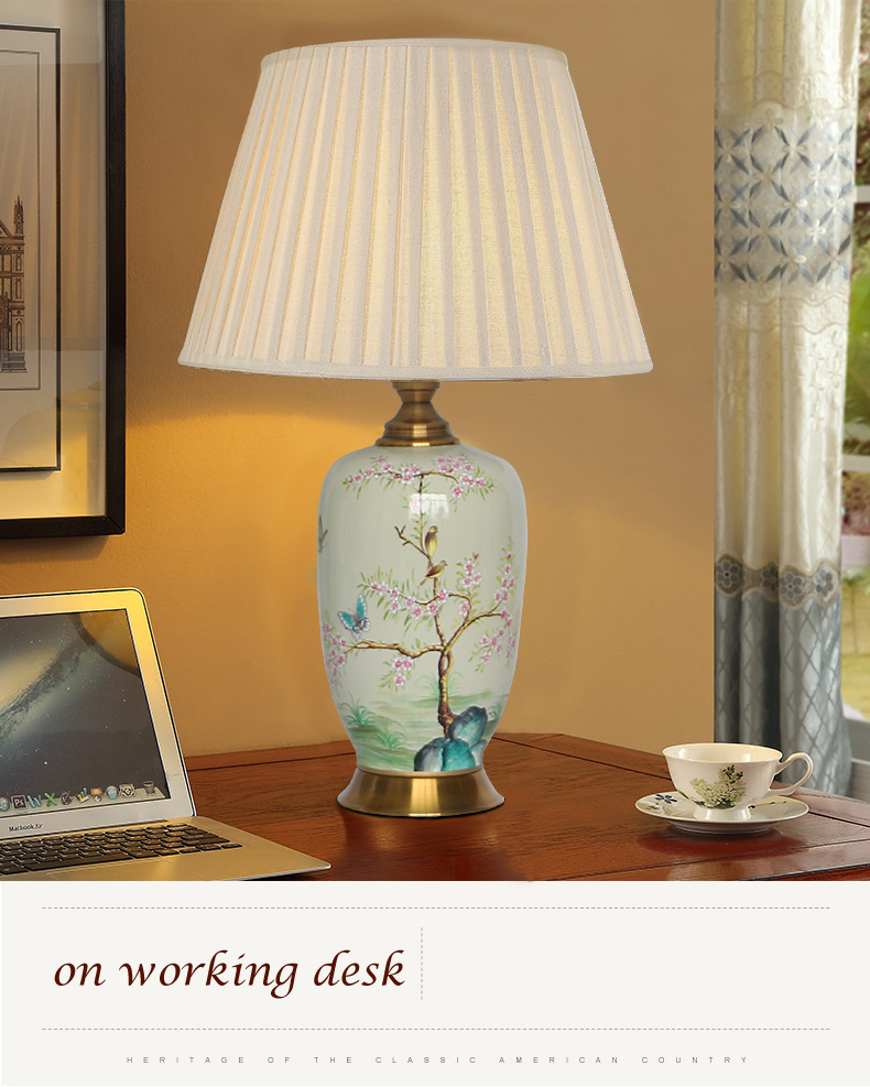 Ceramic table lamp with flower painting for decor in living room  porcelain lighting for bedside hotel from Jingdezhen wholesale