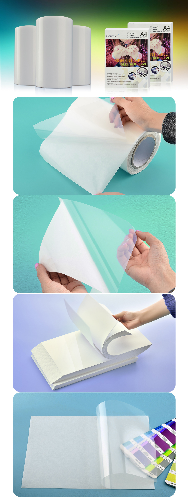 Whole sale Self Adhesive Inkjet Film Vinyl Sheet Waterproof transparent printing sticker paper