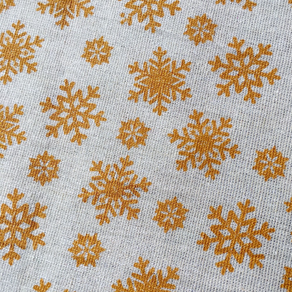 金色/白色雪花图案亚麻织物装饰或桌布 - buy 100 linen fabric,snow