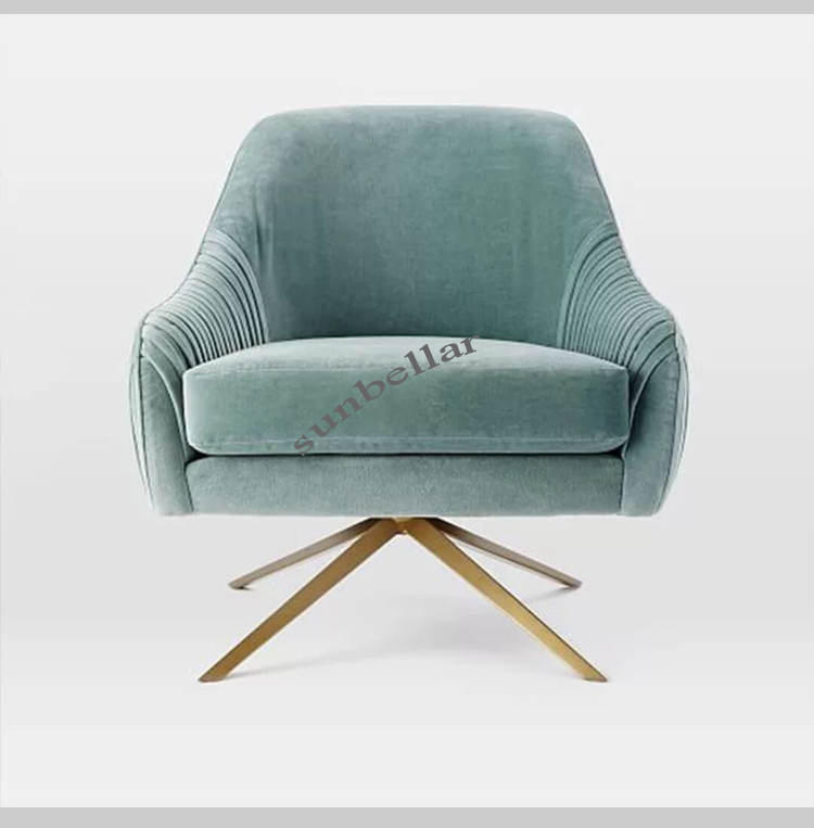 living room furniture velvet chair gold stainless steel foot swivel hotel chair luxury fabric chair