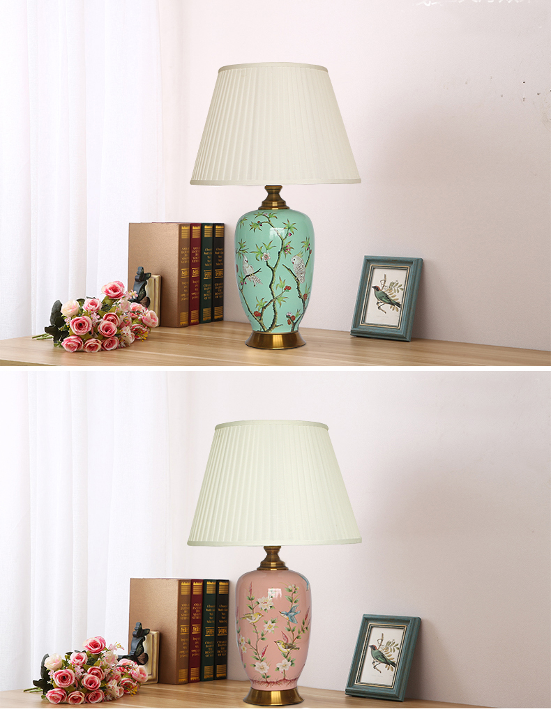 Ceramic table lamp with flower painting for decor in living room  porcelain lighting for bedside hotel from Jingdezhen wholesale