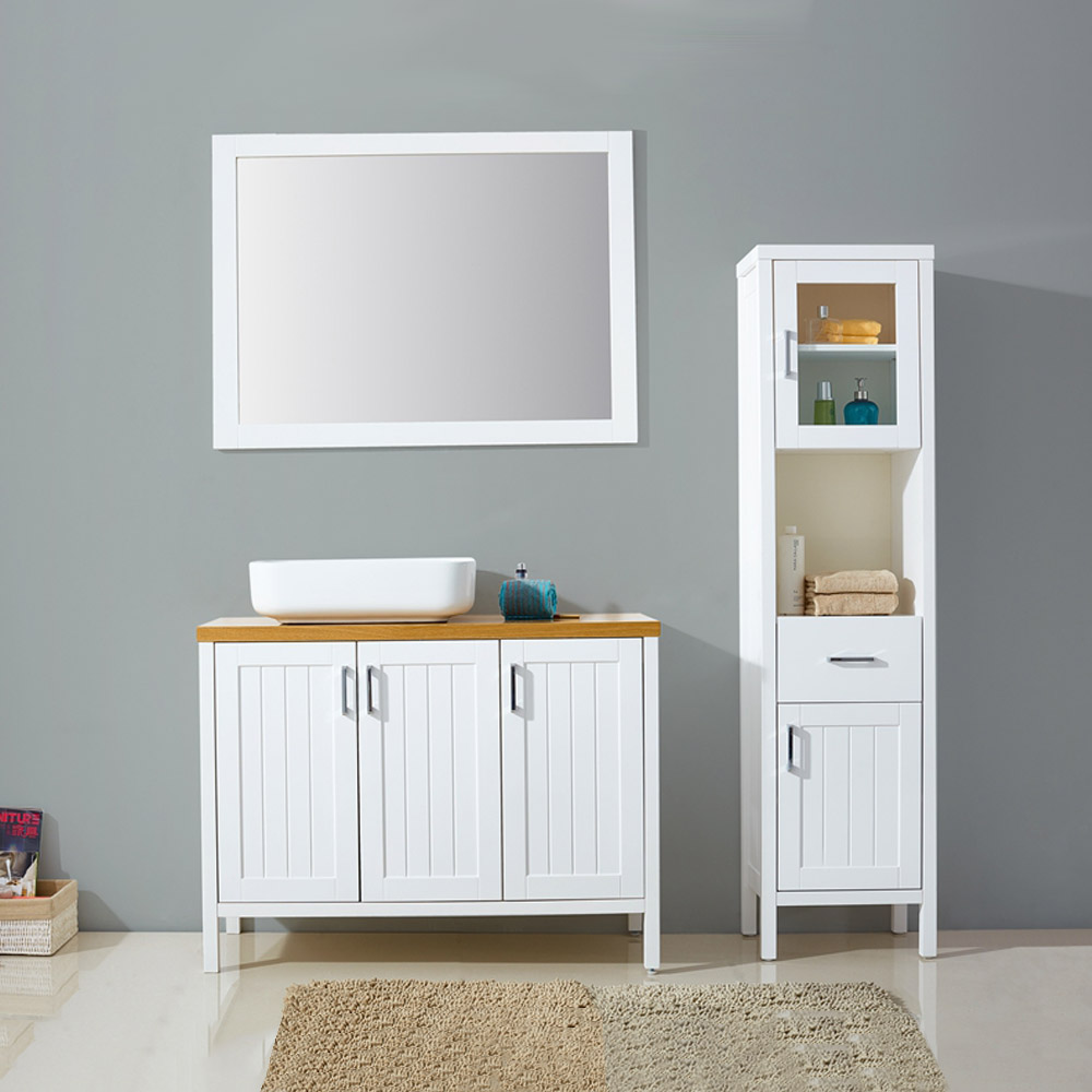 FSC certified bathroom cabinet PU Painting Modern Design Europe Style Hotel Bathroom Sink Vanity With Mirror Cabinet And Side Cabinet
