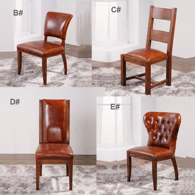 wholesale vintage genuine leather distressed dining chair wooden legs antique brown leather high back chairs for dining room