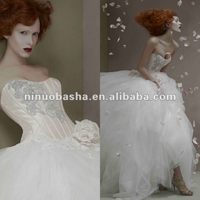 Silk Strapless Corset Bodice And Handkerchief Tulle Skirt Wedding