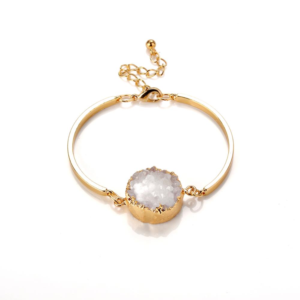 金圆天然石英 druzy 手镯设计为女孩时尚首饰